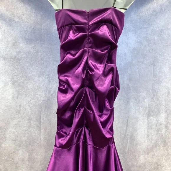 Fitted Satin Mermaid Gown with Embellished Bust, Slit Skirt, and Tie Bustle - Picture 8 of 13